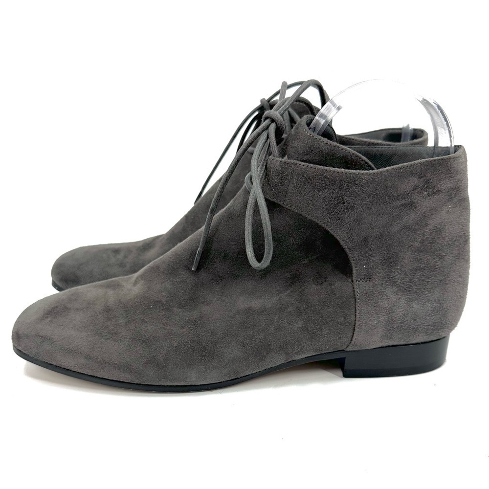 Vince Suede Ankle Boots Womens 6 Gray Lace Up Low Heel Minimalist Booties Luxury - Picture 4 of 9